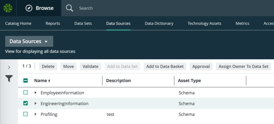 Select one or more data sources for actions