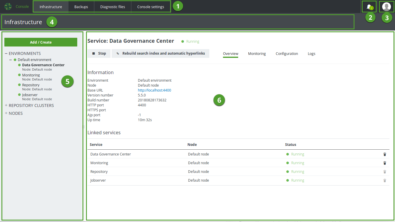 Navigating in the Console user interface