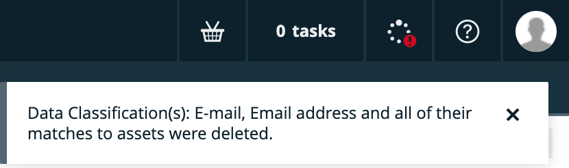Confirmation deletion data classes Confirmation message when data classes are deleted