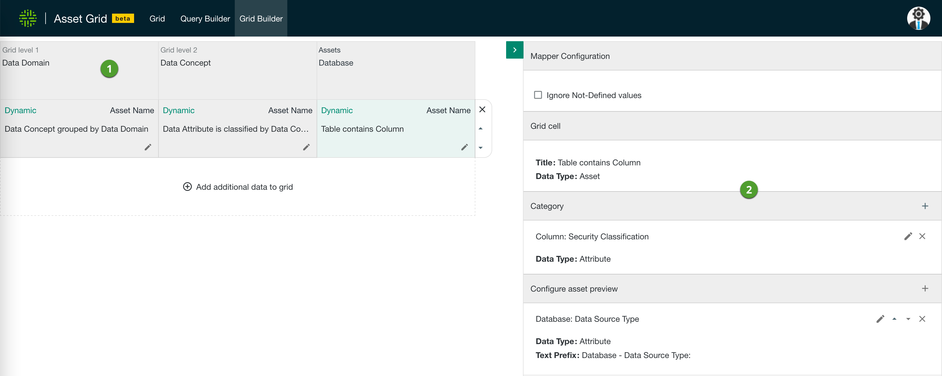 Overview of the Asset Grid's Grid Builder