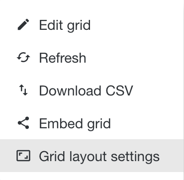 Grid options menu with Grid layout settings highlighted