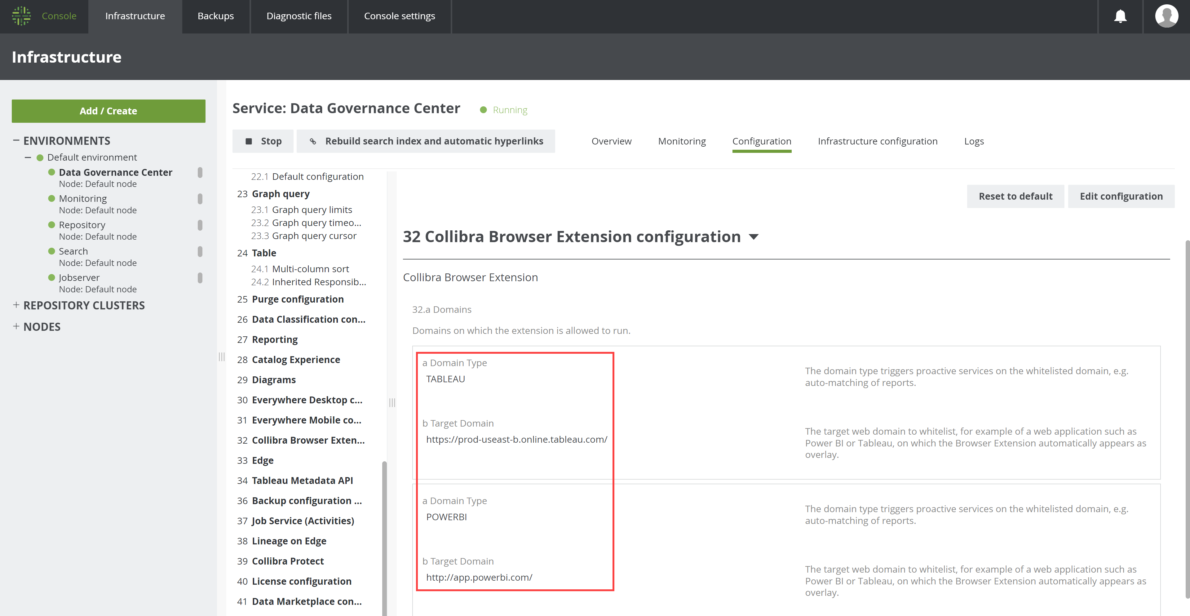 Collibra Browser Extension configuration section in Console