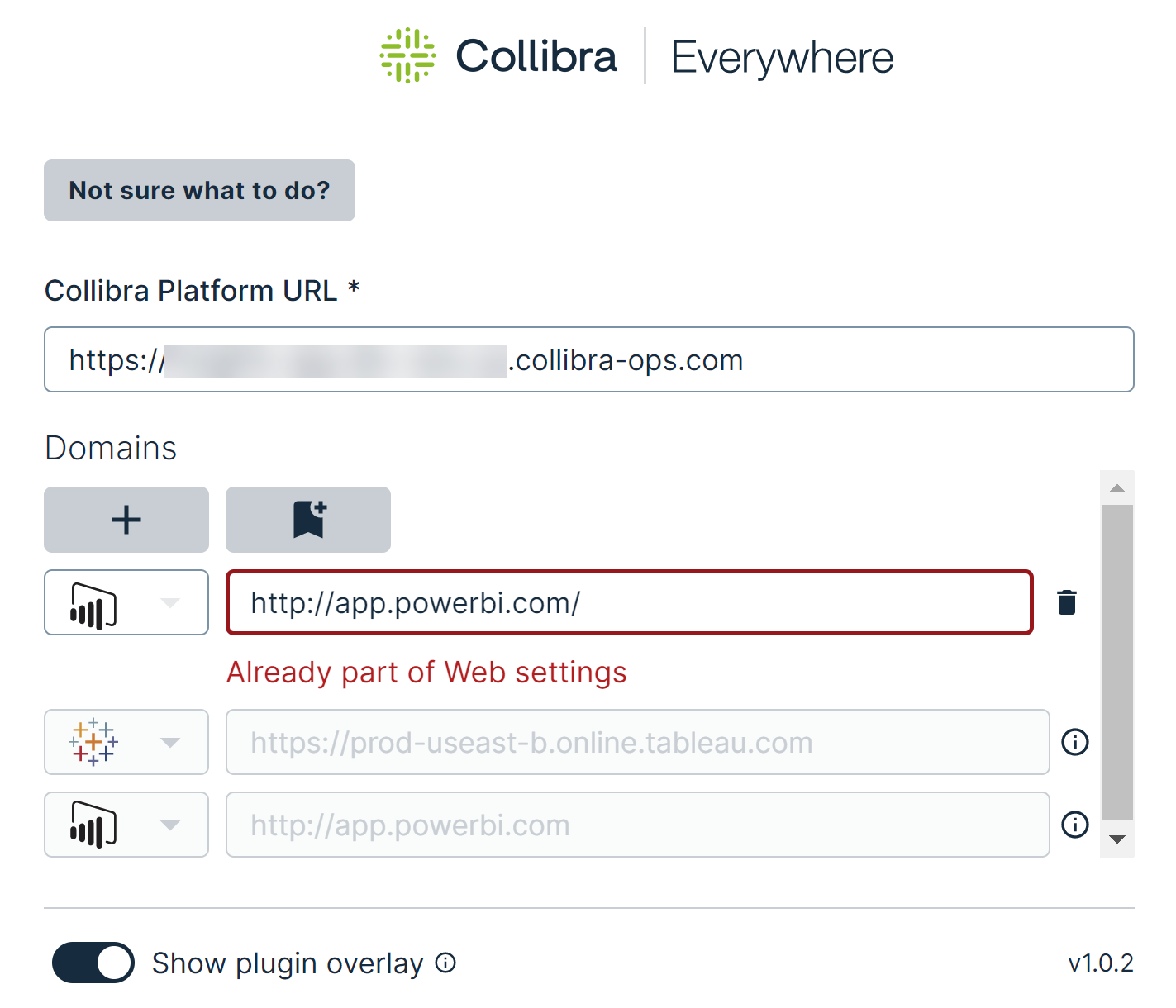 Domain added via Console and warning to remove domain from local settings