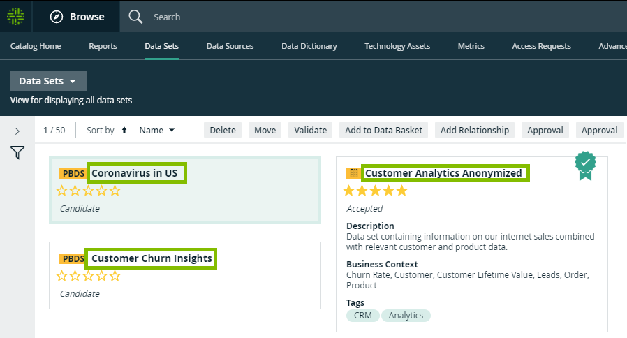 Click Data Set title to open the details