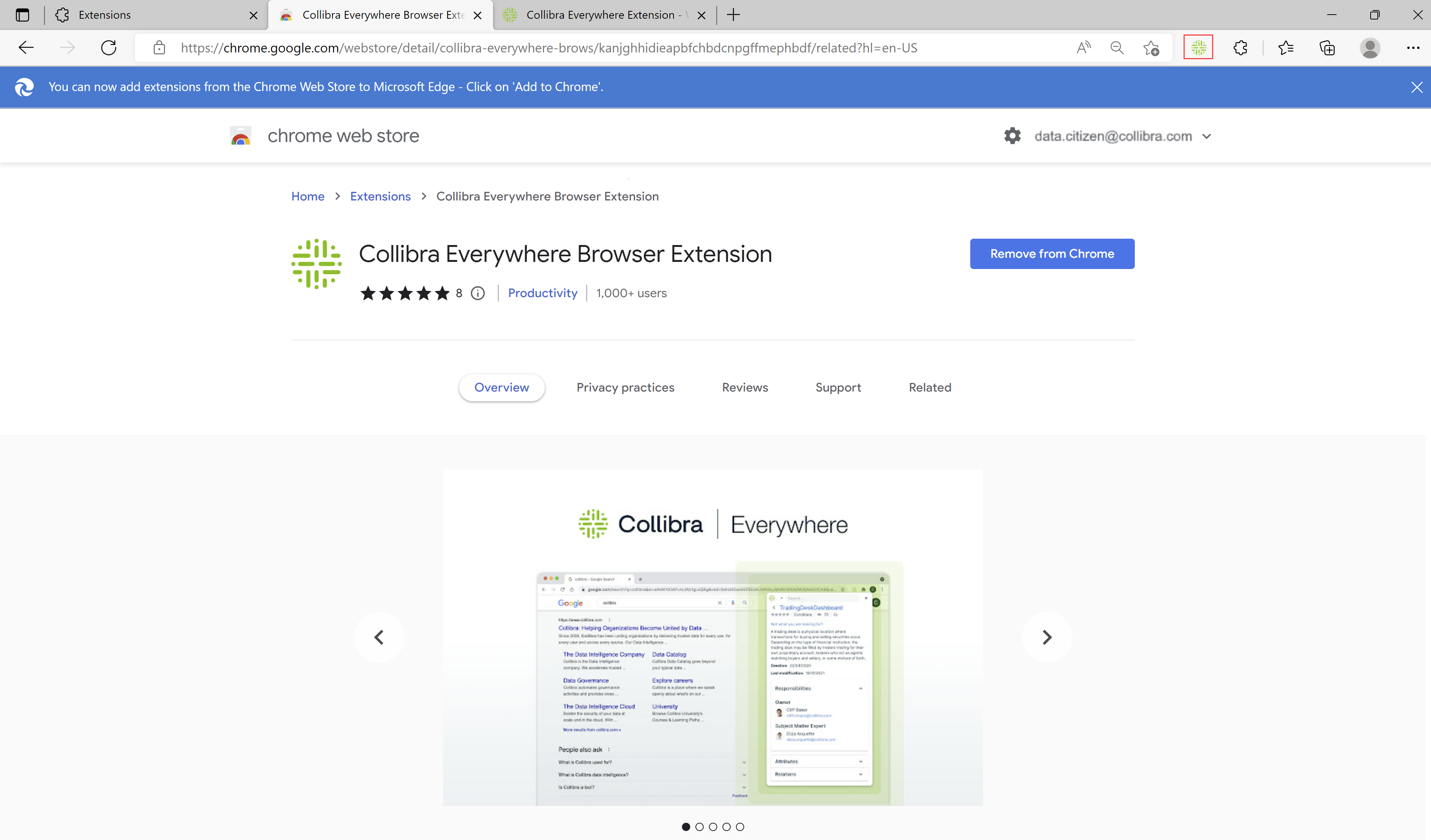 Collibra Browser Extension added to Edge