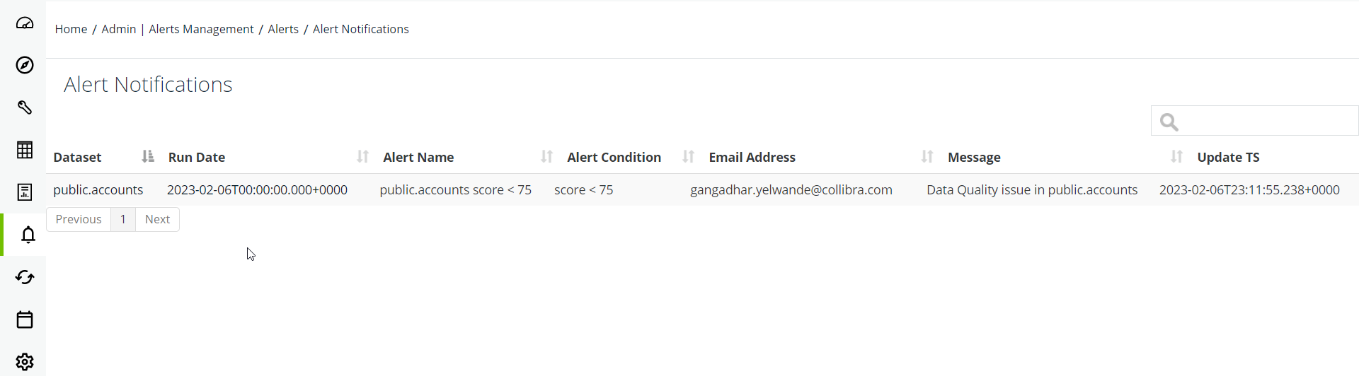 a view of the alert notifications screen