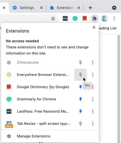Pin the Browser Extension