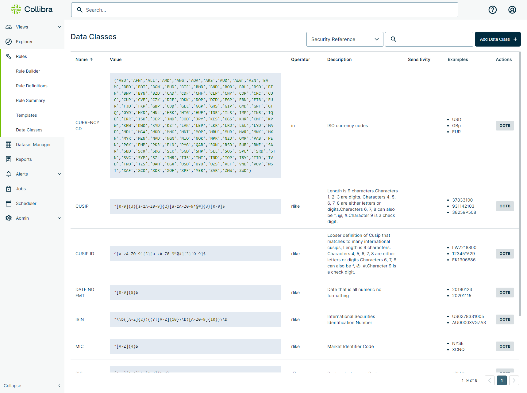 image of the data class rules page