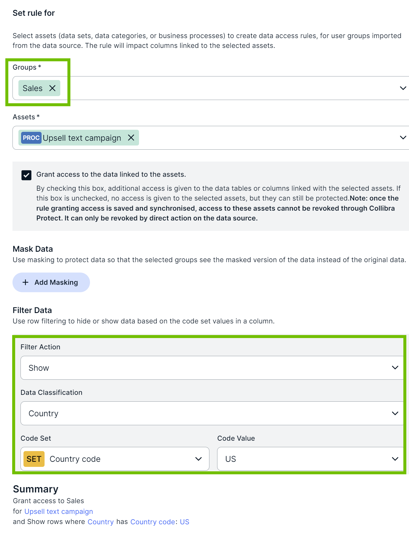 Rule showing row-based protection Image of a rule showing row-based protection