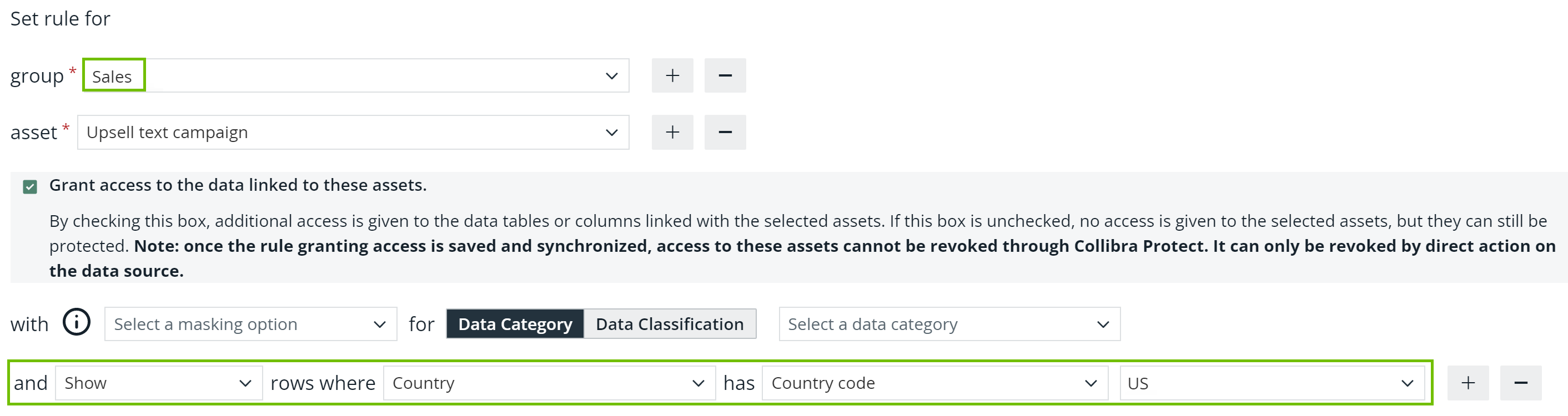 Rule showing row-based protection Image of a rule showing row-based protection