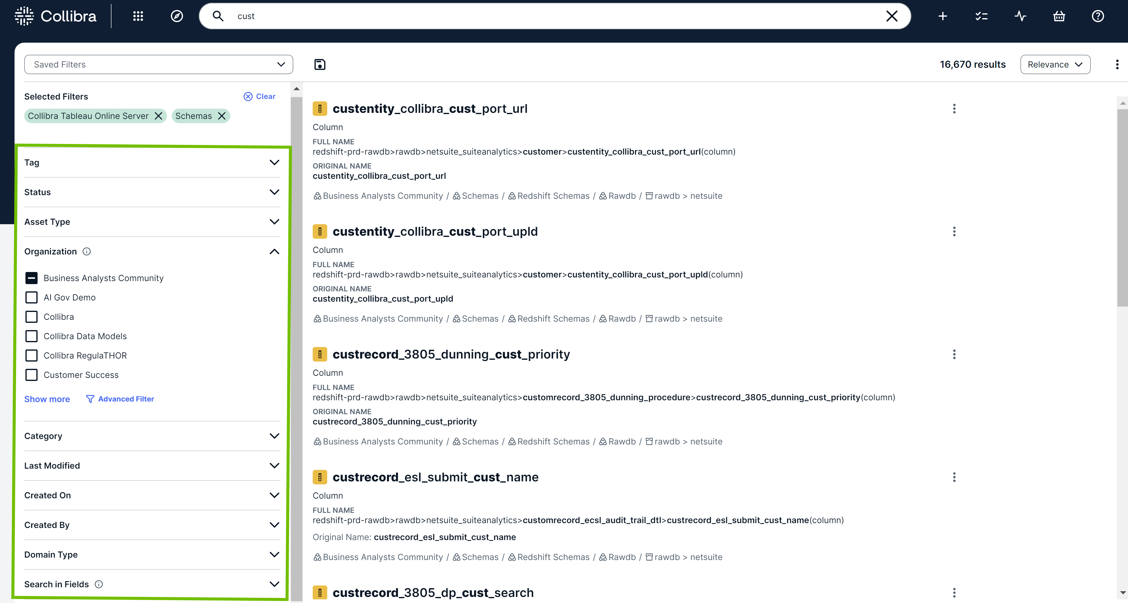Image of the facet pane