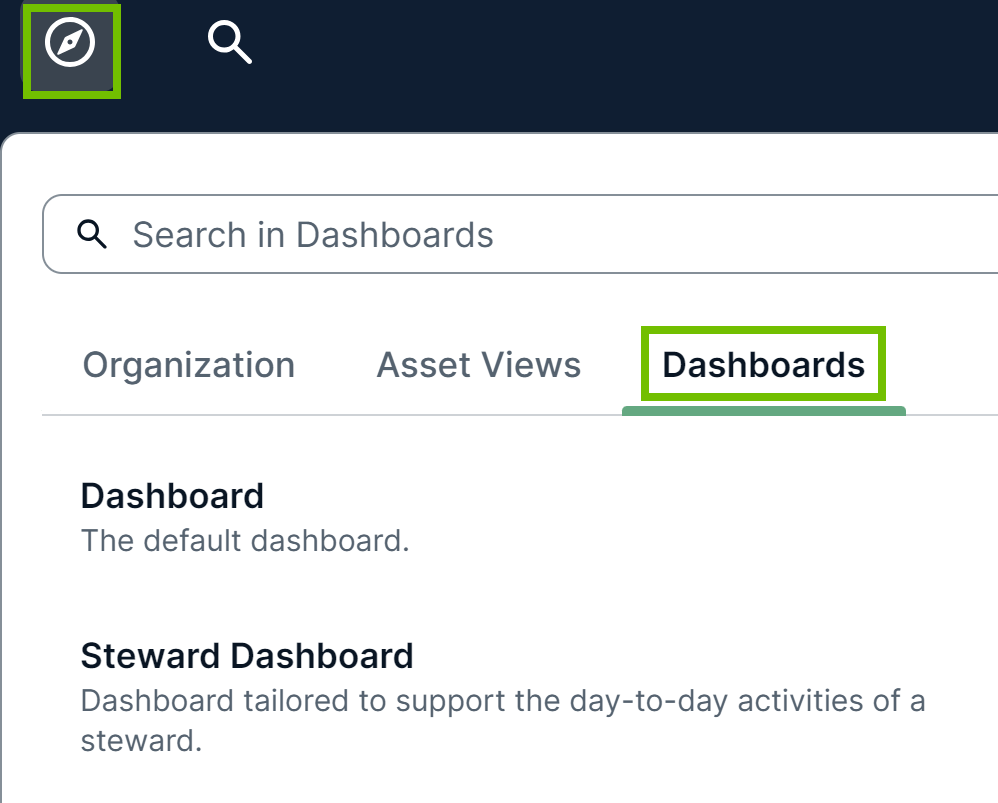 Dashboards tab in Browse pane