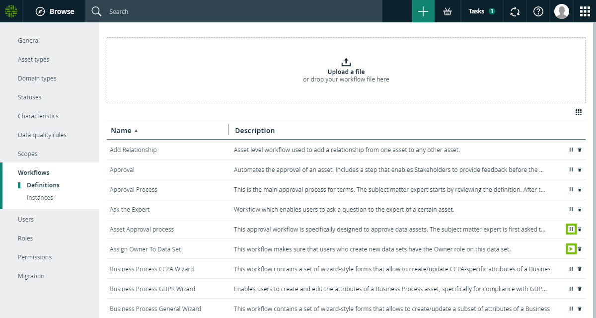 Disable a Collibra workflow from the workflow definitions table