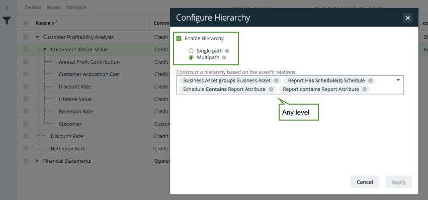 Configure hierarchy window