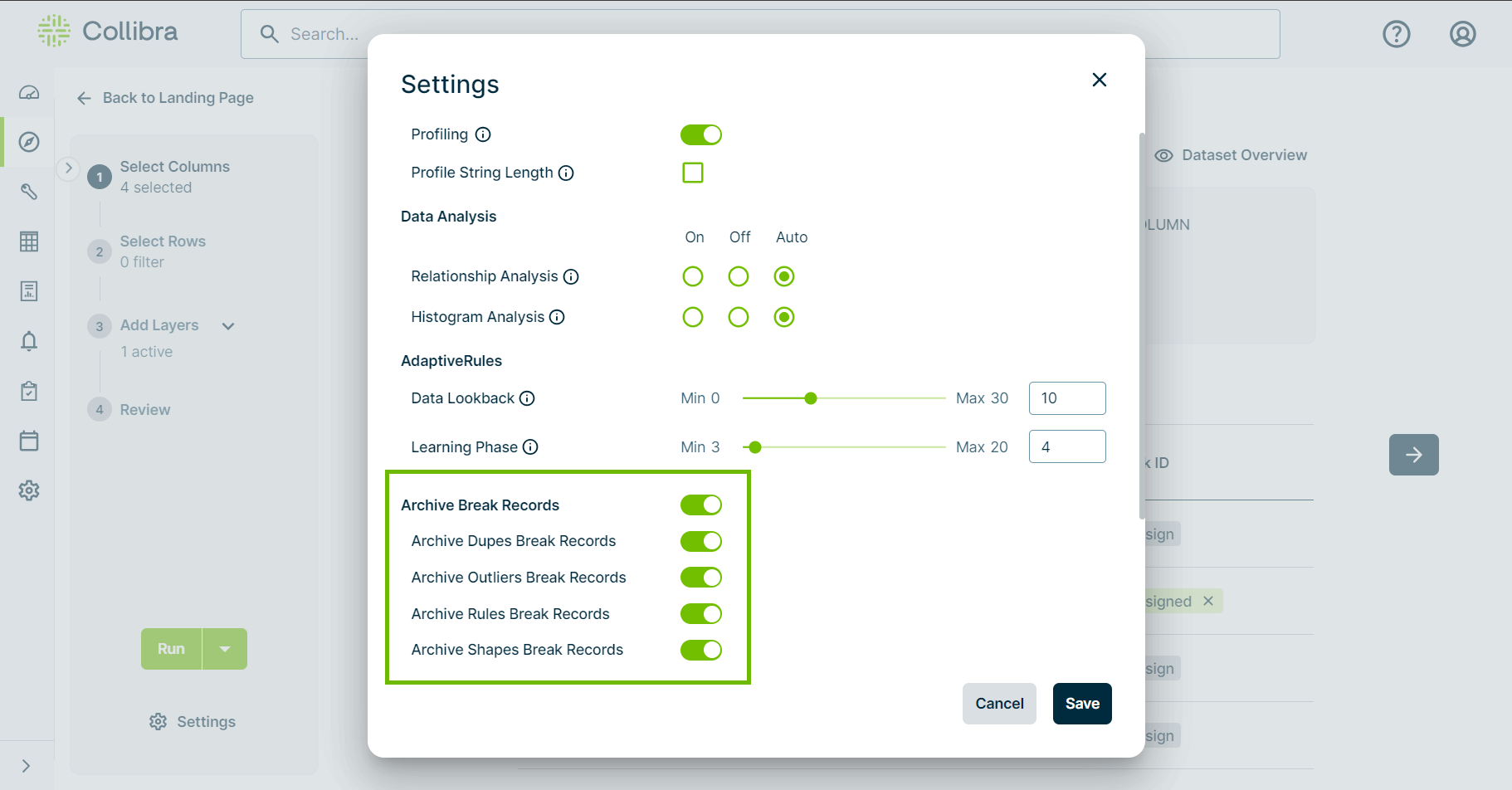archive break records settings