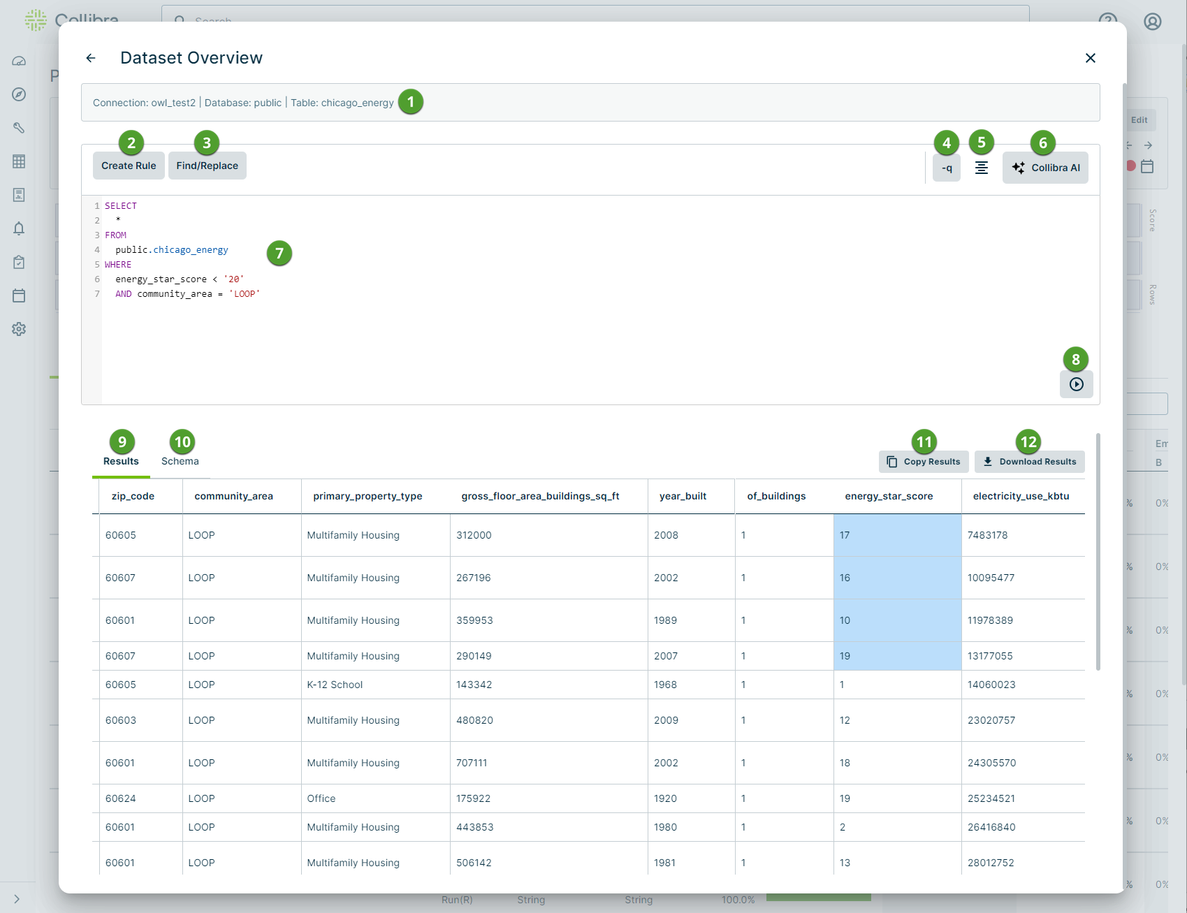 dataset overview modal with numbers corresponding with the table below