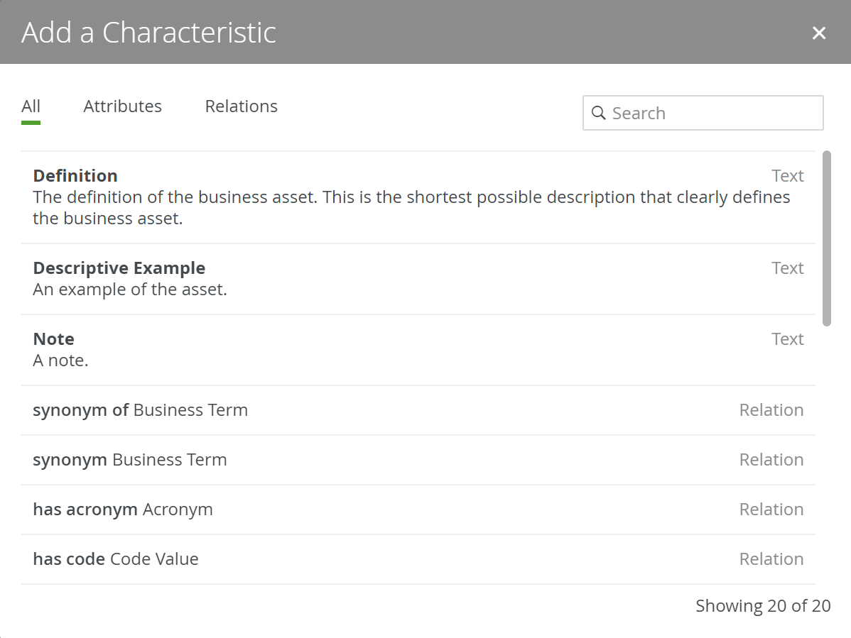 Image of the Add a Characteristic dialog box