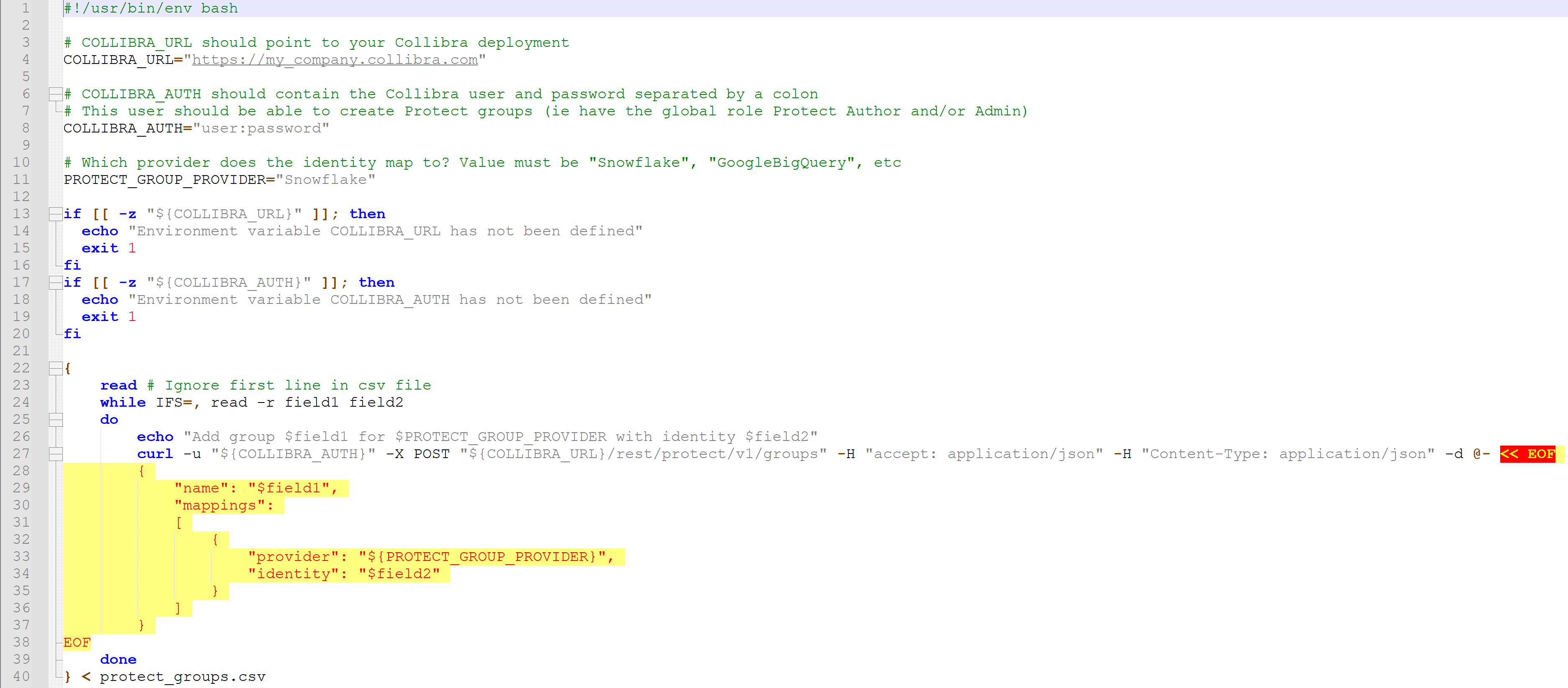 Bash script to add Protect groups from a CSV file
