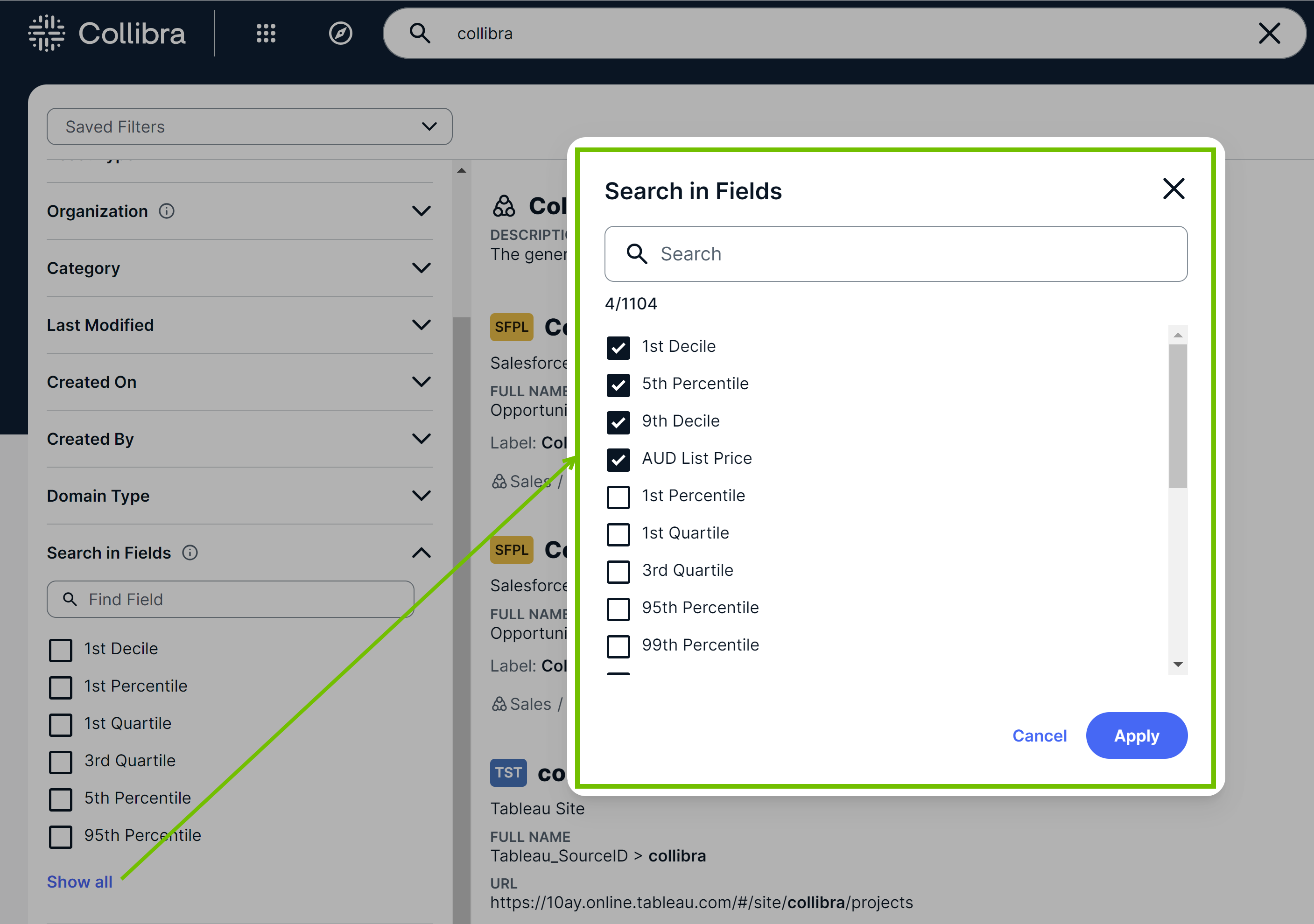 Image of the Search in Fields dialog box