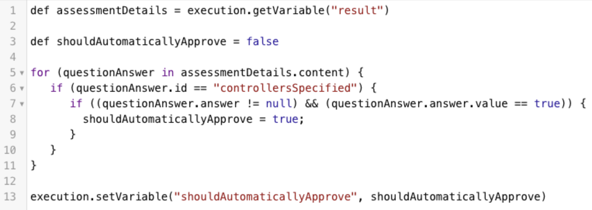 Assessment approval workflow code