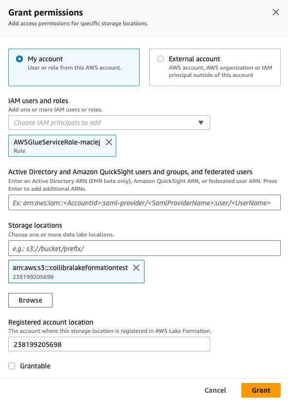 Example: Grant Data Location permission