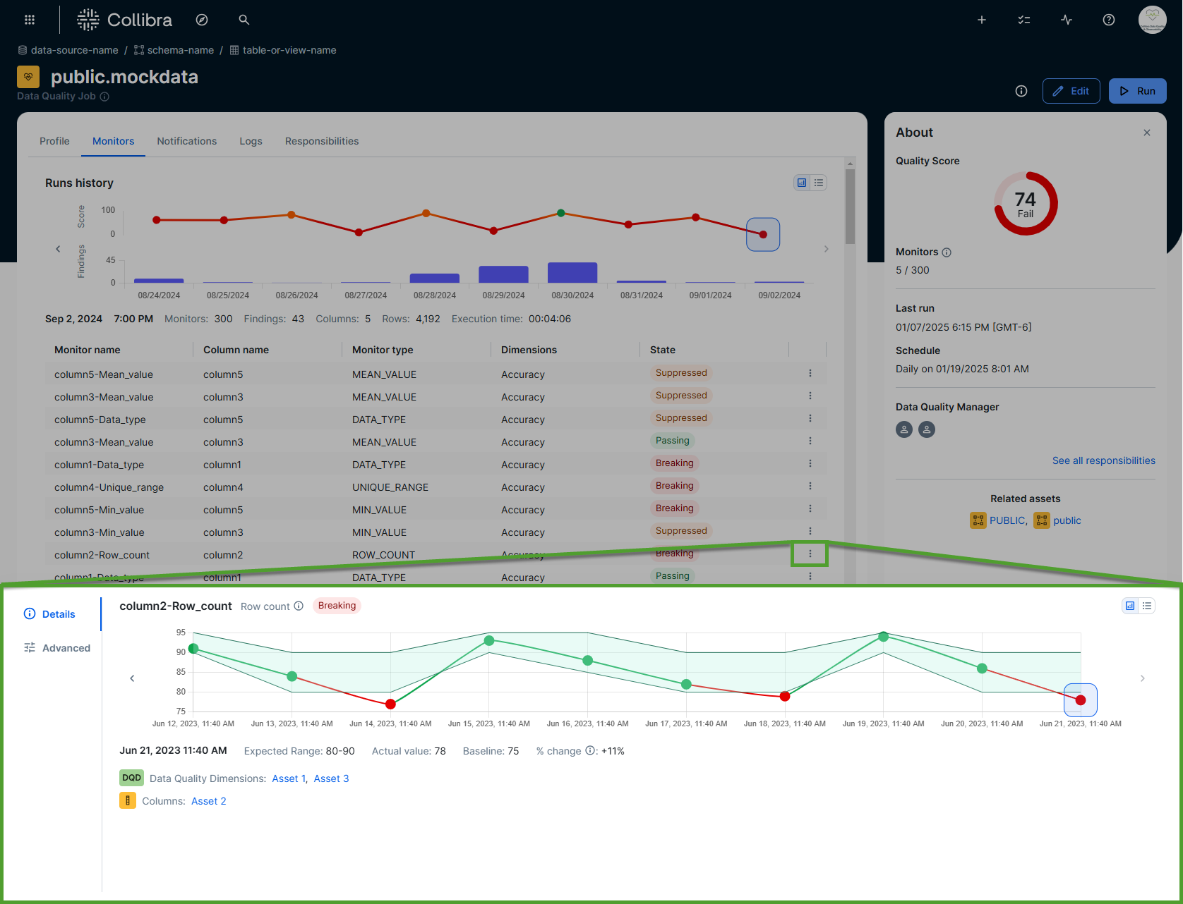 screenshot of monitor details drawer