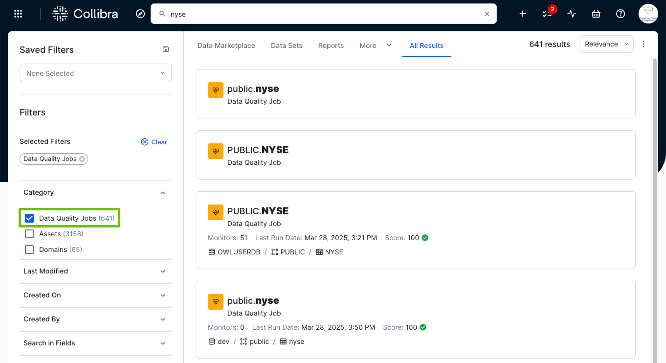screenshot of search results