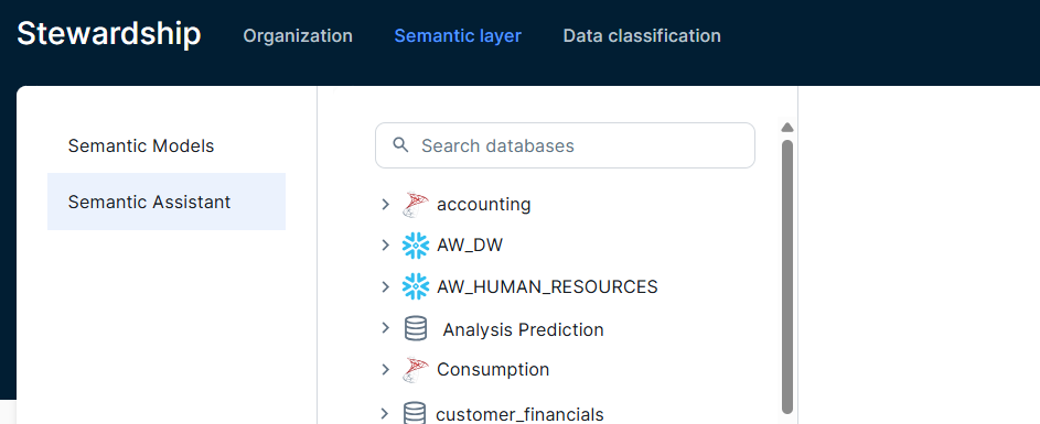 Image of the Semantic Assistant page if the new Stewardship navigation is disabled