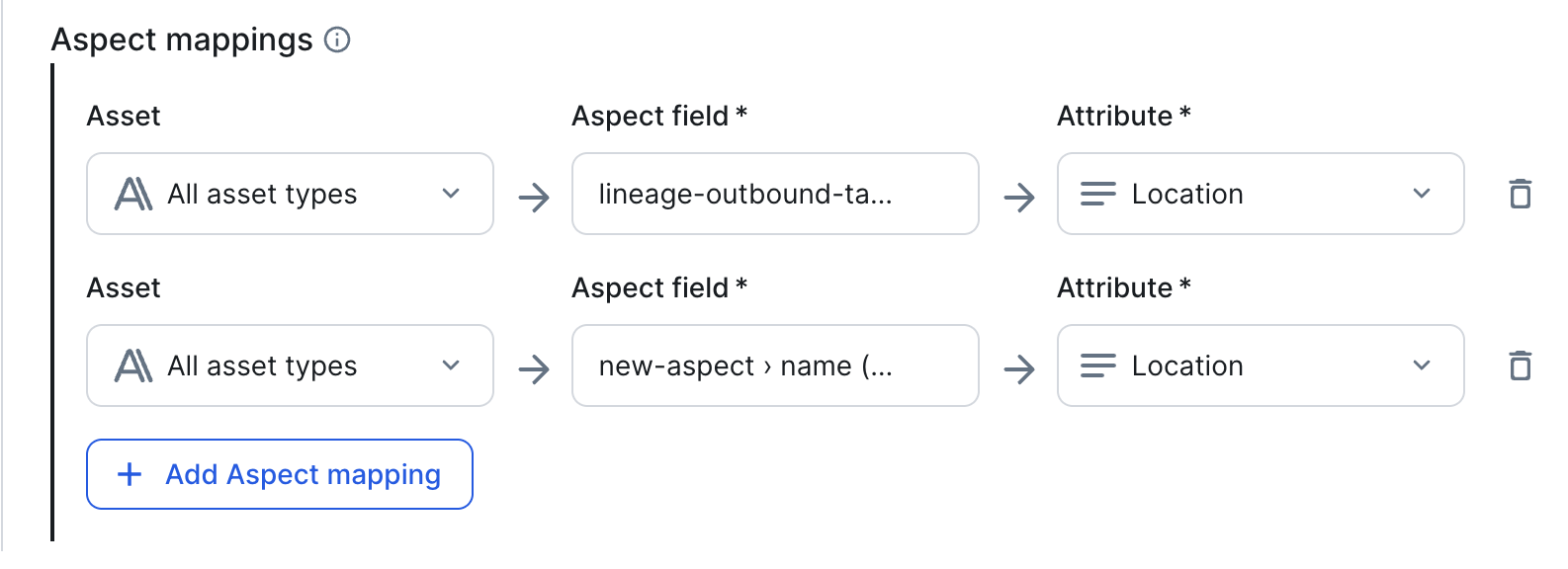 Dataplex aspect mapping example