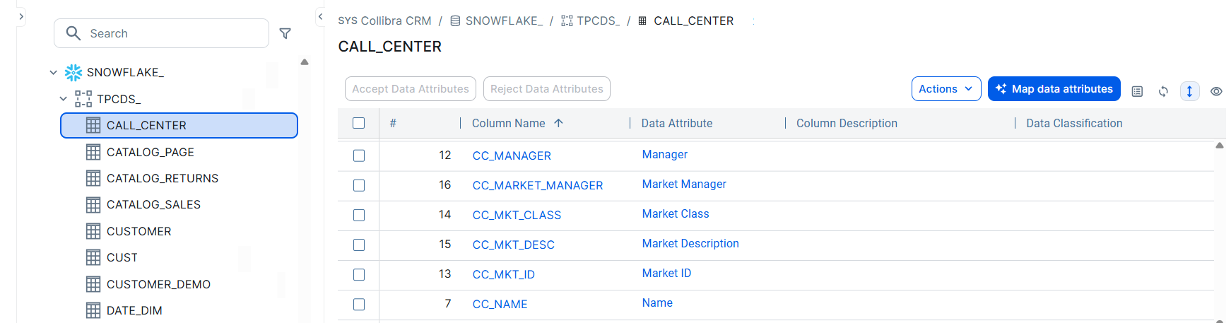 Image of the semantic assistant where a table has been selected from the hierarchy 