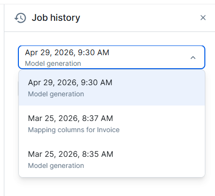 Image of an open Job history drop-down list 