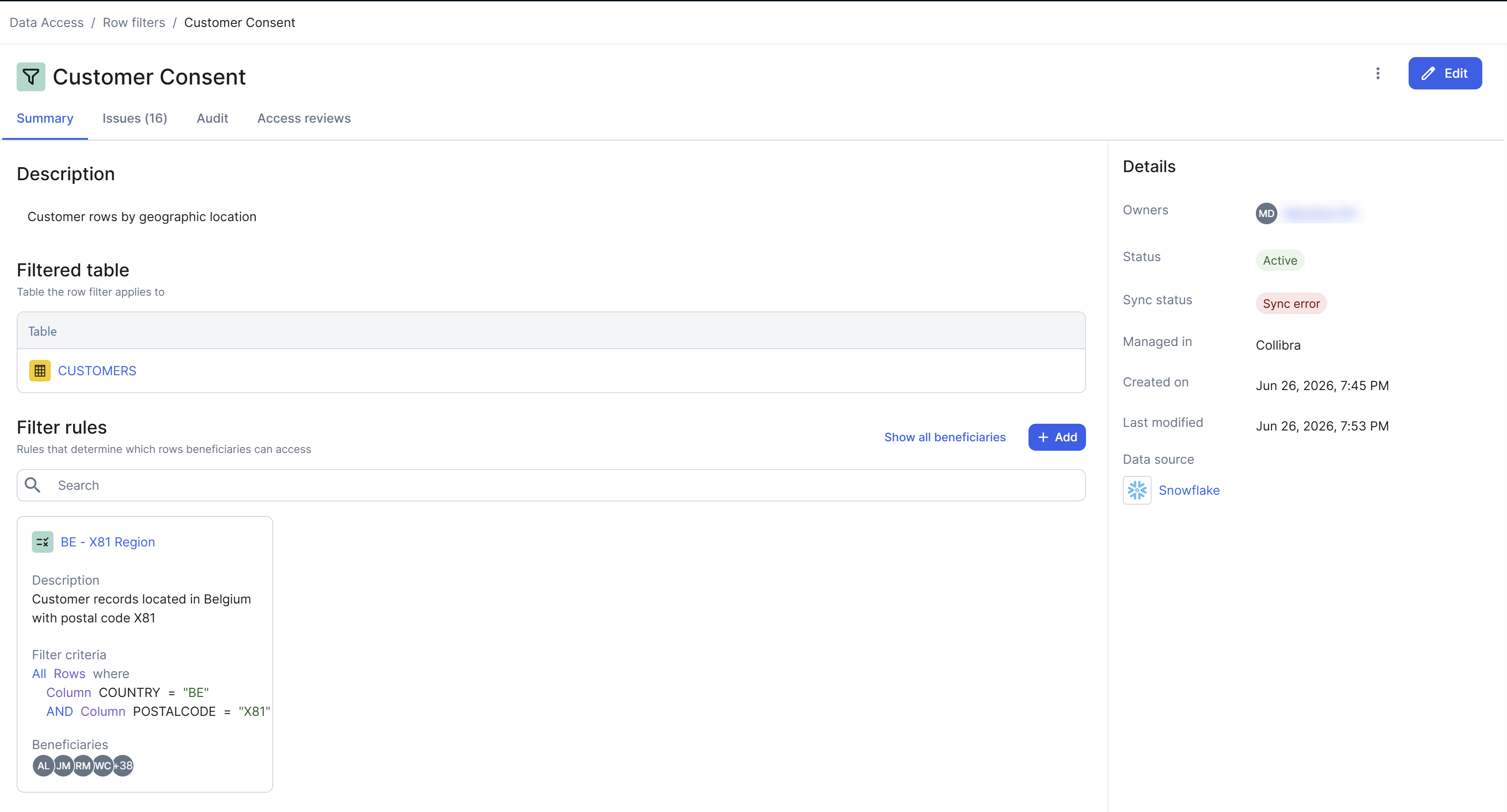 Image of a row filter page