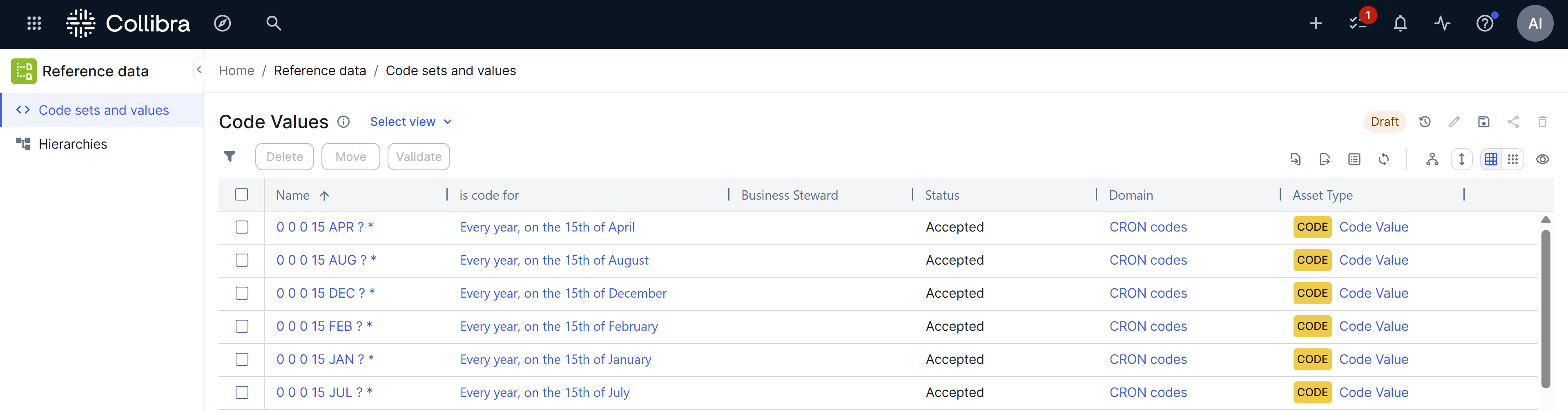 Image of the Reference Data page