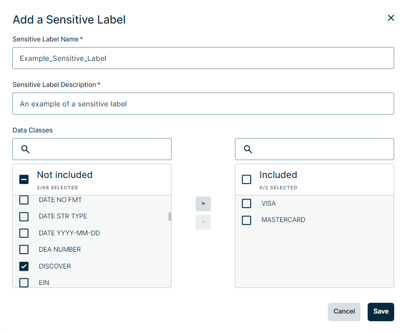 Adding sensitive labels