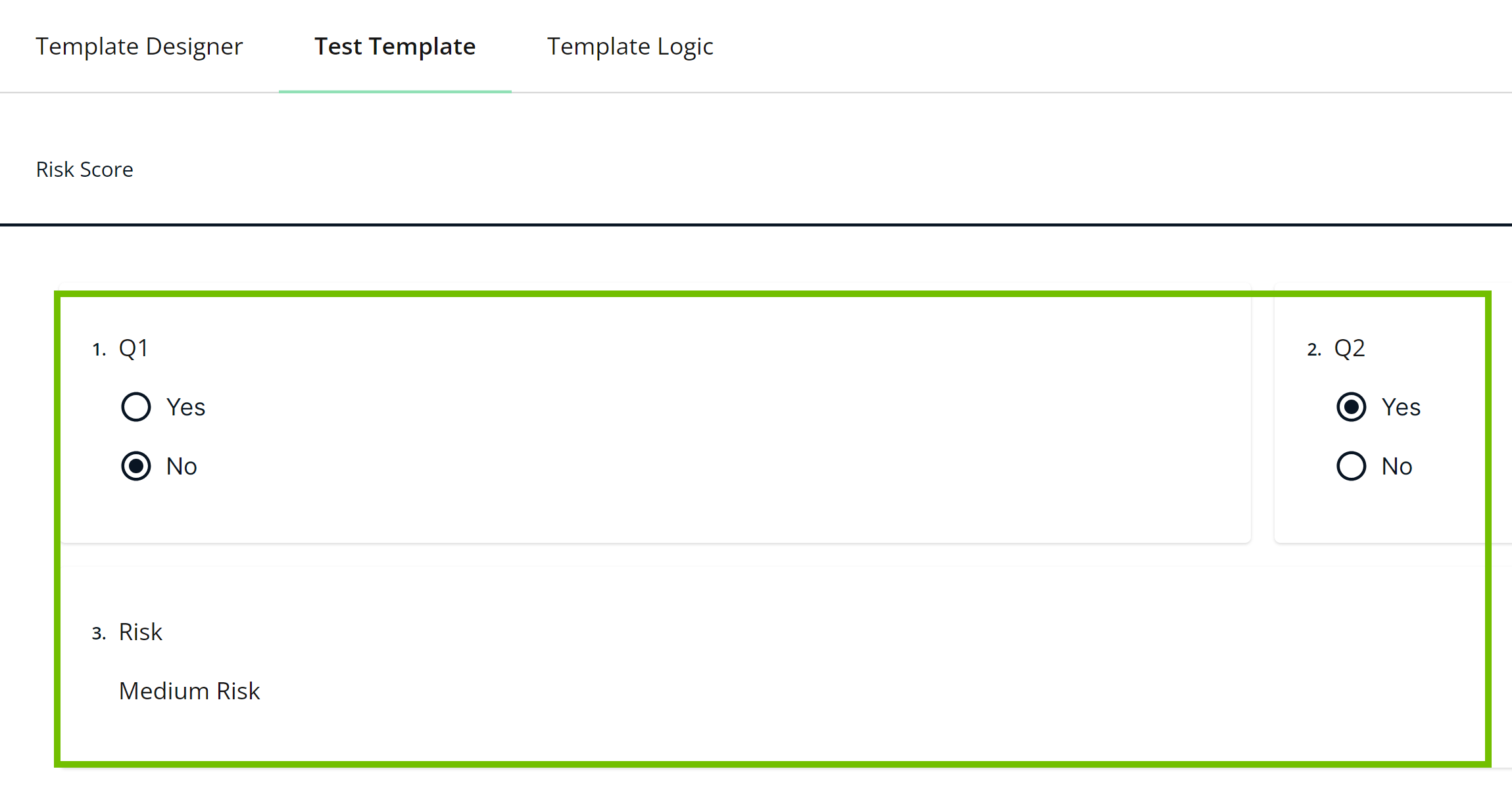 Image of the Test Template tab