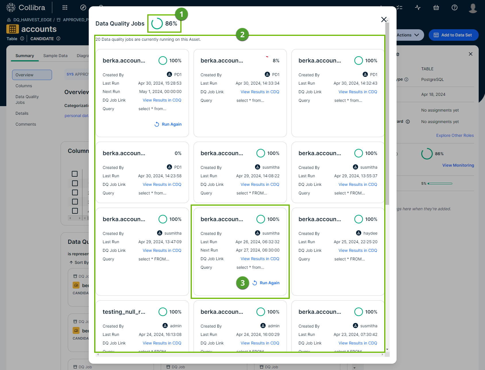 Quality monitoring modal