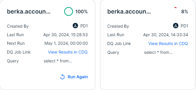 Screenshot of two data quality job tiles
