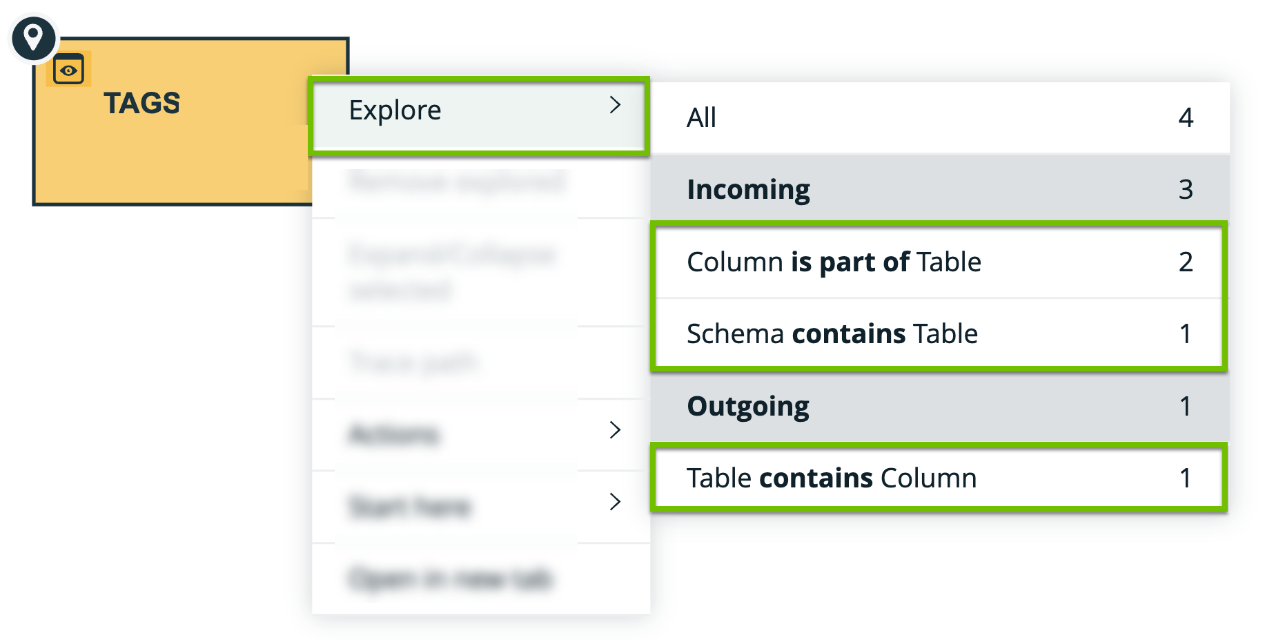 Image of the Explore option for a node