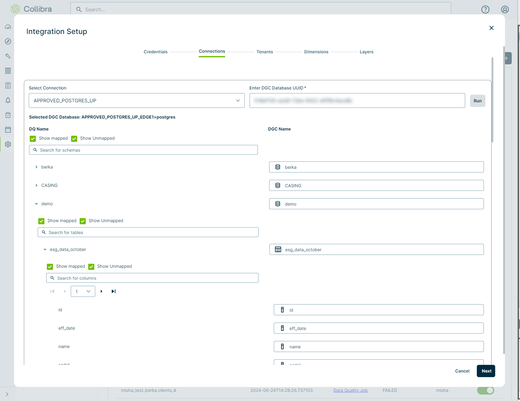 schema, table, and column mapping example