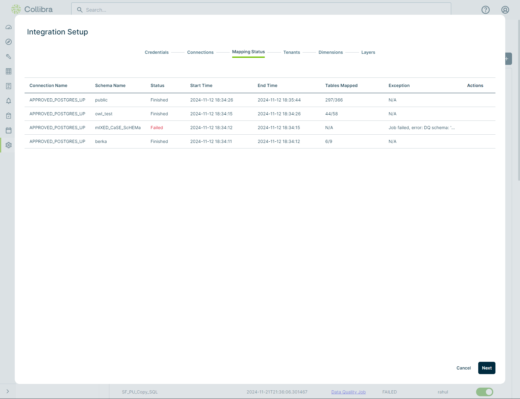 screenshot of mapping status step