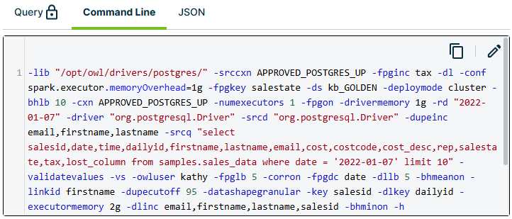  Command Line tab in the Job tab in the Findings page