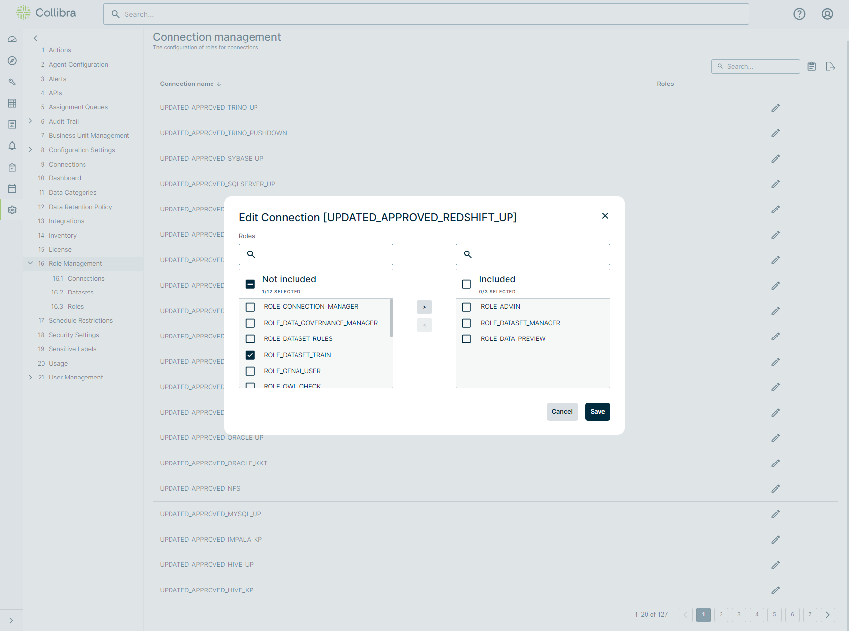 image of edit connection modal with mapped roles