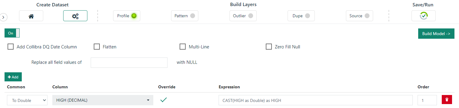 Transform settings