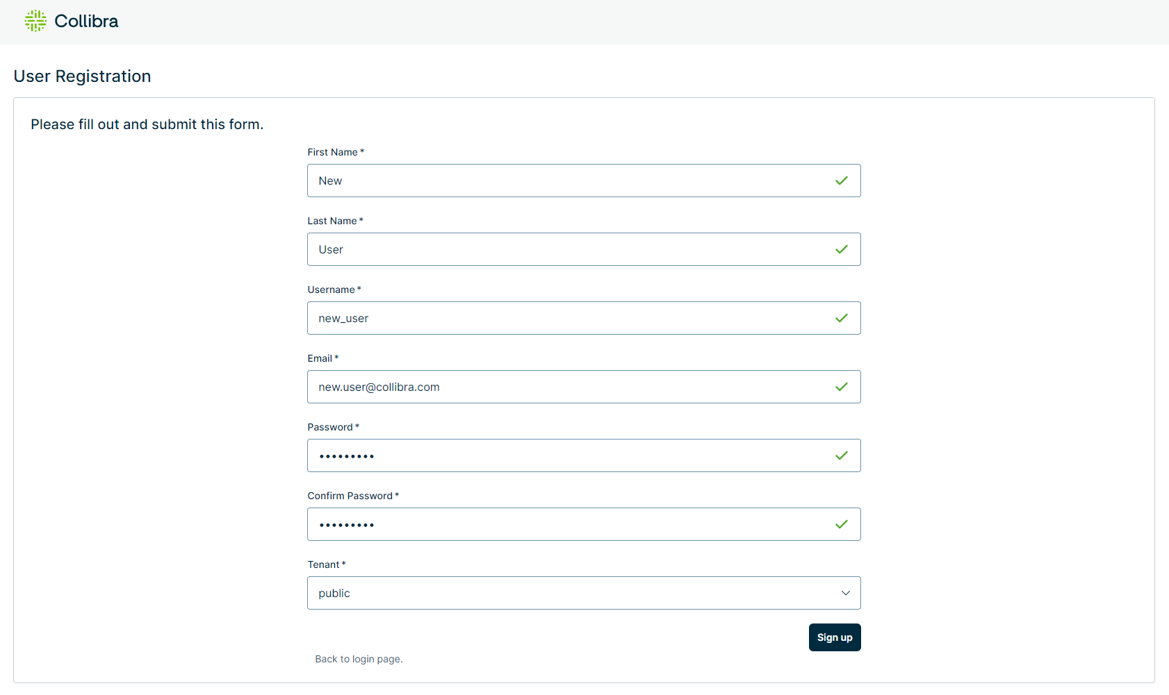 user registration form
