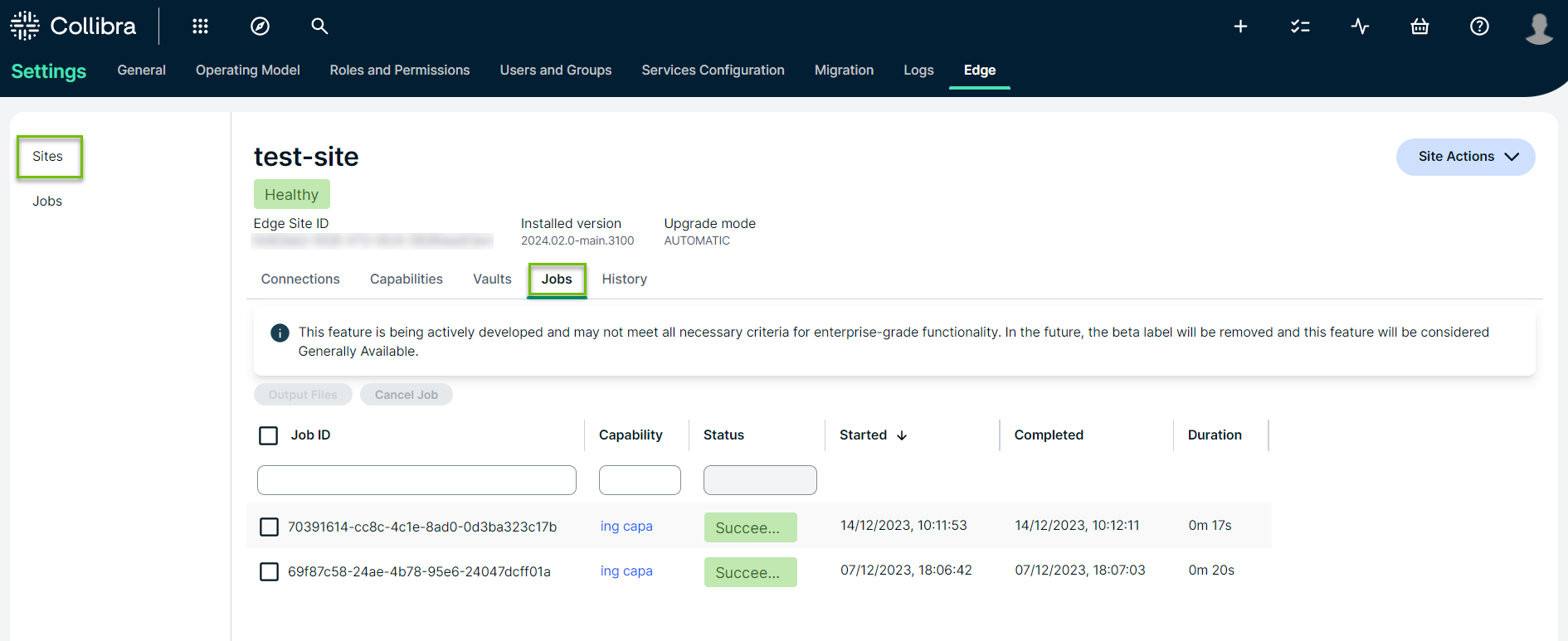 Edge Jobs dashboard