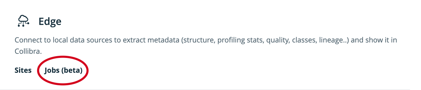 Edge section in Data Intelligence Cloud settings with Jobs highlighted
