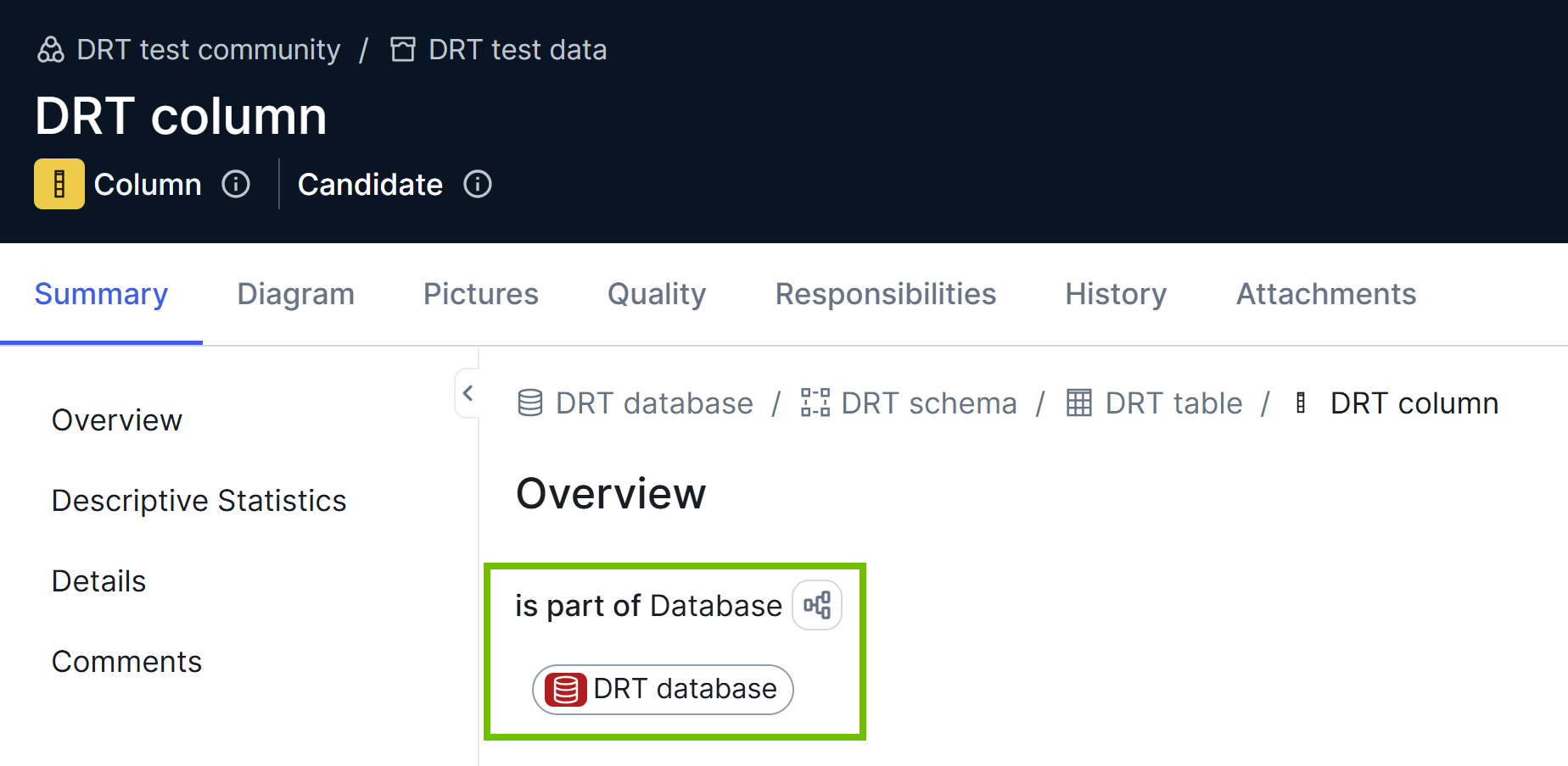 Image of asset page with the derived relation