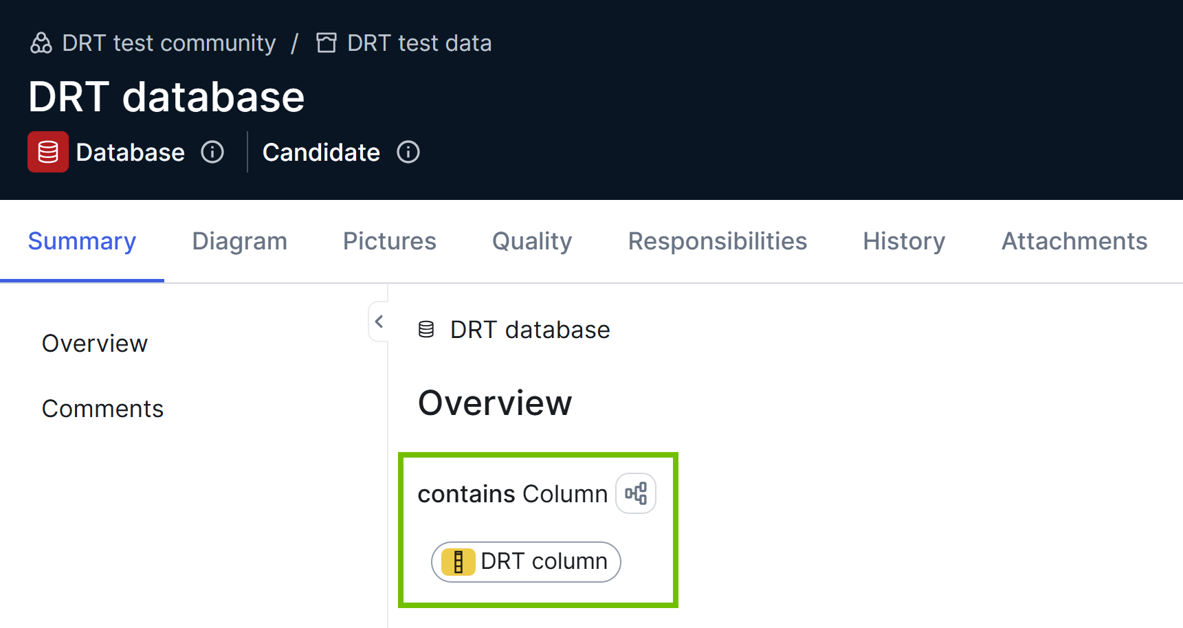 Image of asset page with the derived relation