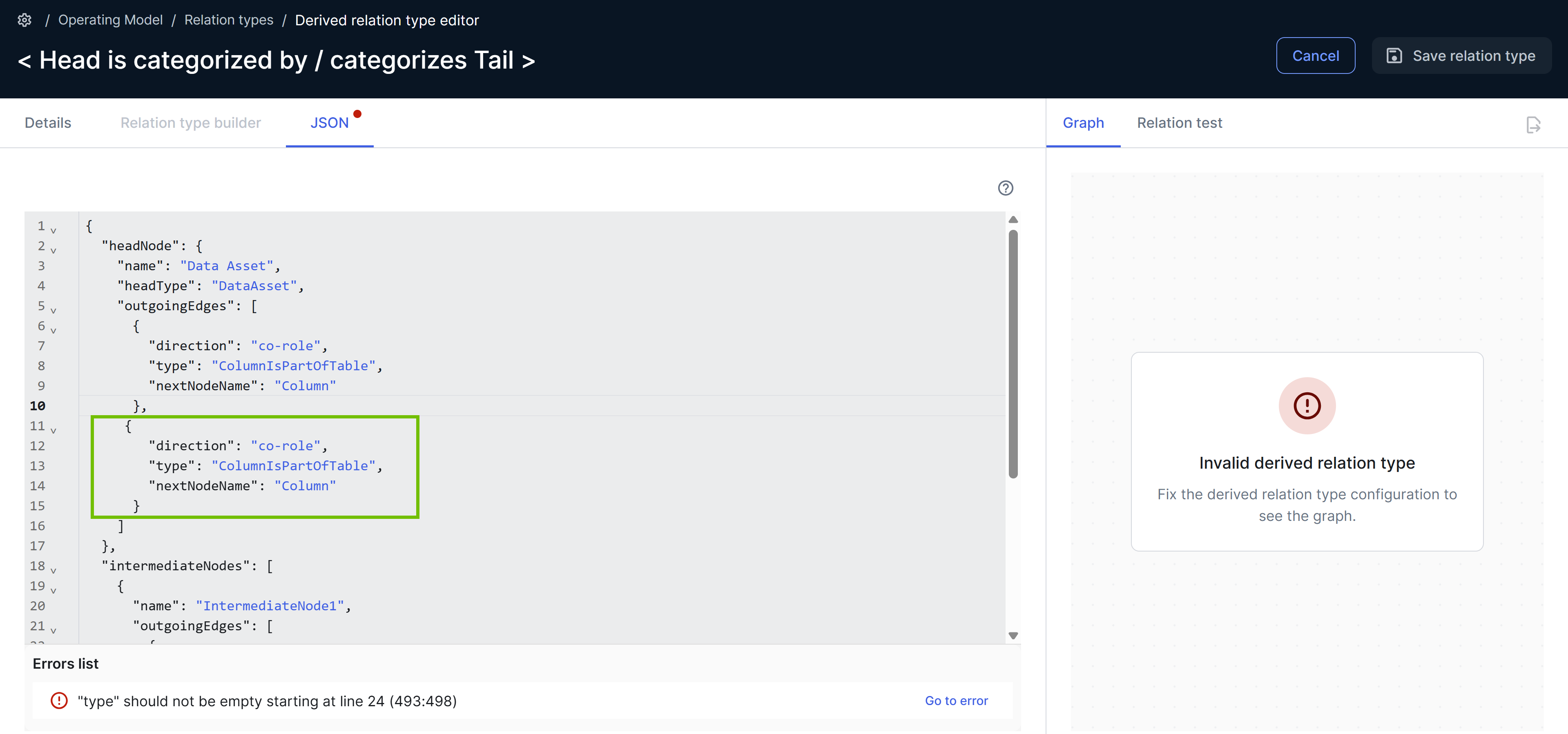 Image of JSON tab