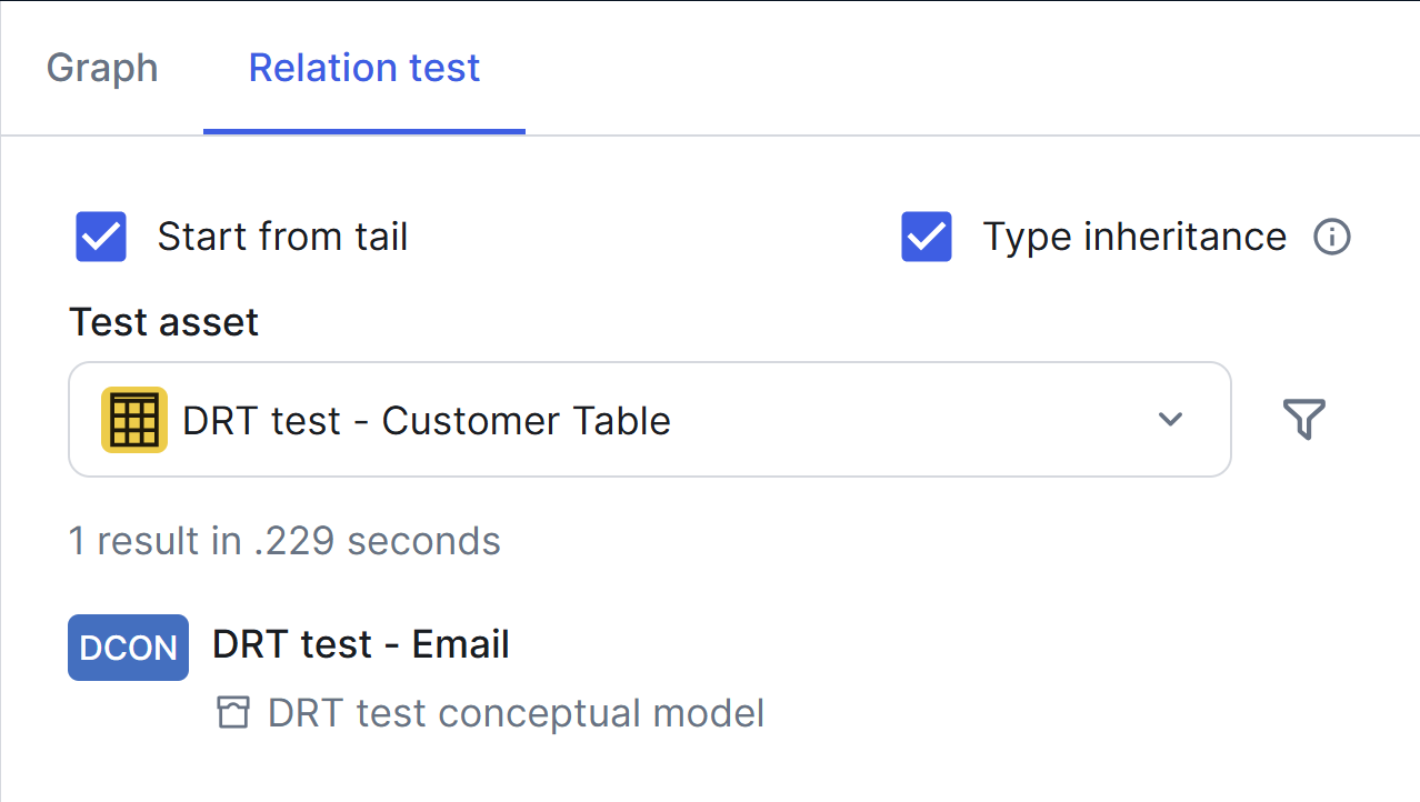 Image of Relation test tab with result